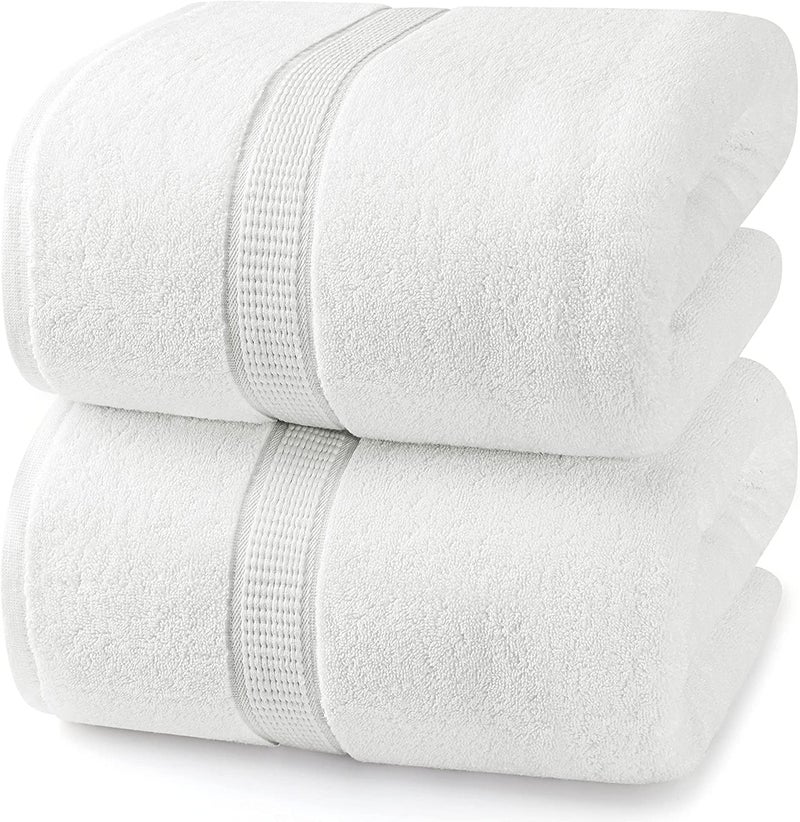 TIQH 600 GSM 100% Cotton Highly Absorbent and Quick Dry Extra Large Bath/Beach Towel/Jumbo Bath Sheet (36x72 Inches, White) - Image 2