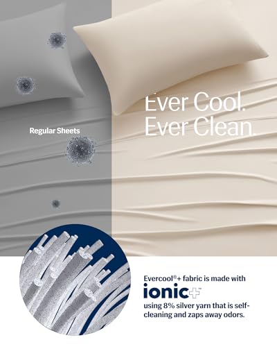 REST® Evercool®+ Cooling Sheet Set, Queen Size, Snow Ivory, Breathable Bed Sheets for Hot Sleeper and Night Sweats, with Pillowcases, with Ionic+ Self-Cleaning Silver Yarn for Sensitive Skin, 4PCS - Image 3
