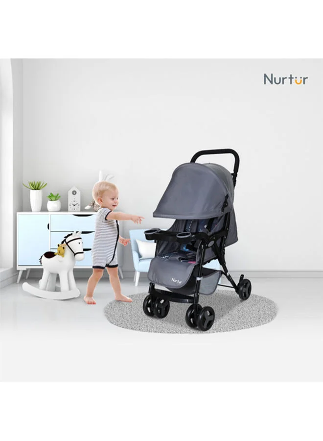 Nurtur Ryder Ultra Compact Lightweight Baby Travel Stroller with Storage Basket, Detachable Food Tray, Reclining Seat and Leg Rest, 0-36 Months, , Grey Printed