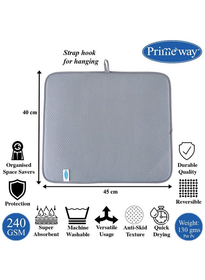 Primeway برايمواي® بوليستر كبير 45x40 سم ميكروفايبر 4X ماص للماء منصة مطبخ متعددة الاستخدامات حصيرة تجفيف الأطباق | سمك 7 مم | 130 جرام | رمادي - Image 2
