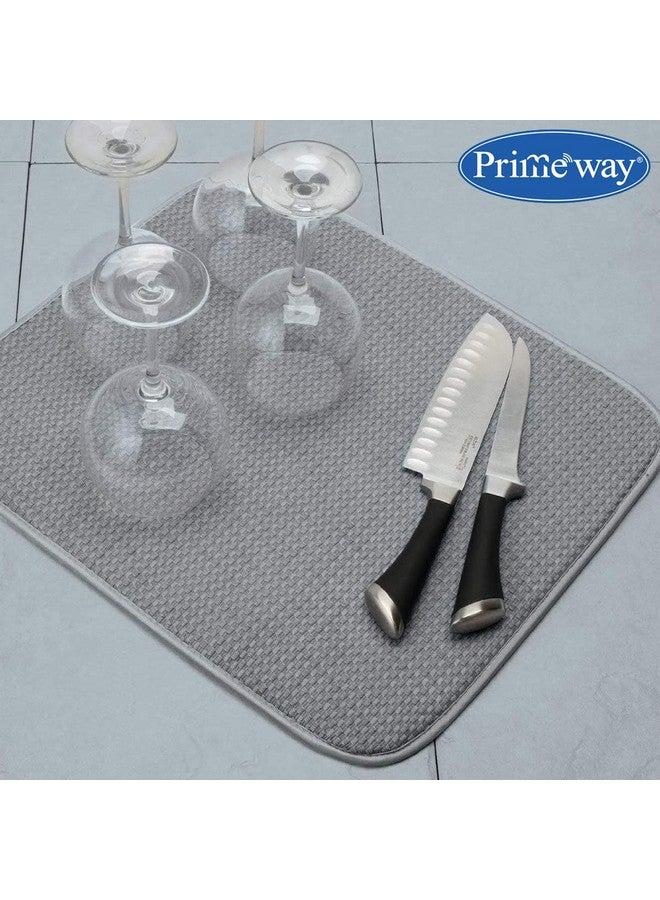 Primeway برايمواي® بوليستر كبير 45x40 سم ميكروفايبر 4X ماص للماء منصة مطبخ متعددة الاستخدامات حصيرة تجفيف الأطباق | سمك 7 مم | 130 جرام | رمادي - Image 3