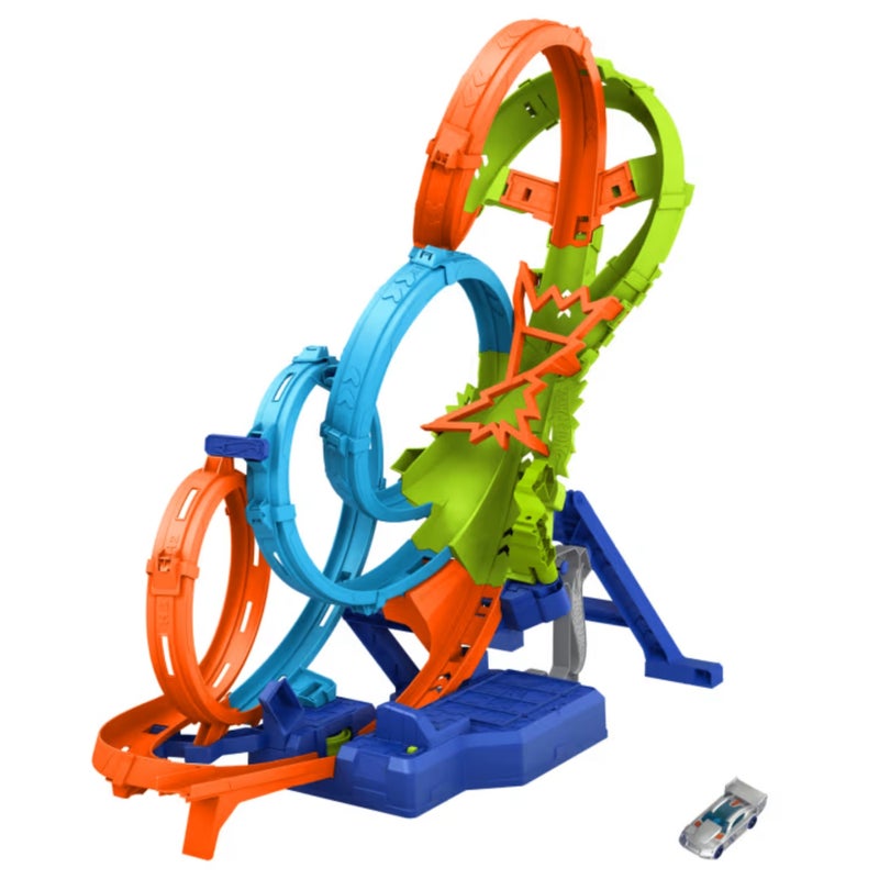 Hot Wheels Action 4-Loop Crash Out Track Set with Motorized Booster & Toy Car - Image 1