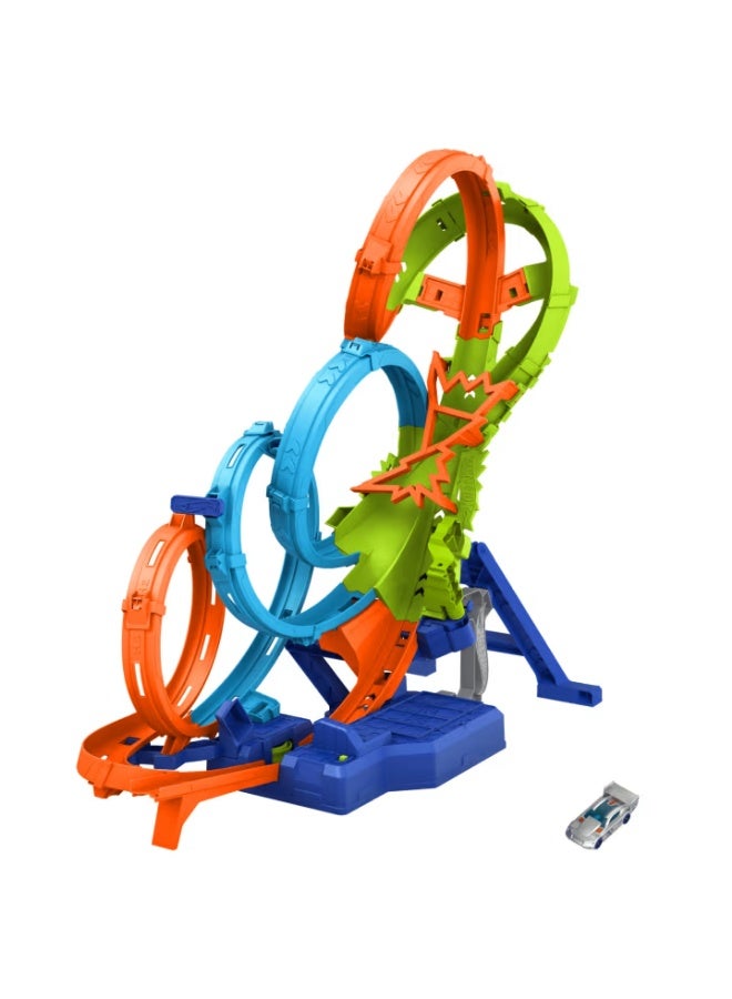 Hot Wheels Hot Wheels Action 4-Loop Crash Out Track Set with Motorized Booster & Toy Car  - Image 1