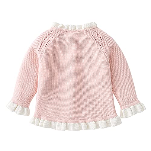Simplee kids Baby Girls Pink Cardigan Long Sleeve Hand-Crocheted Flowers Toddler Knit Sweater Fall Winter for 12-18 Months - Image 2