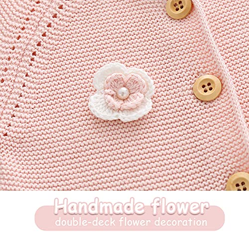 Simplee kids Baby Girls Pink Cardigan Long Sleeve Hand-Crocheted Flowers Toddler Knit Sweater Fall Winter for 12-18 Months - Image 4