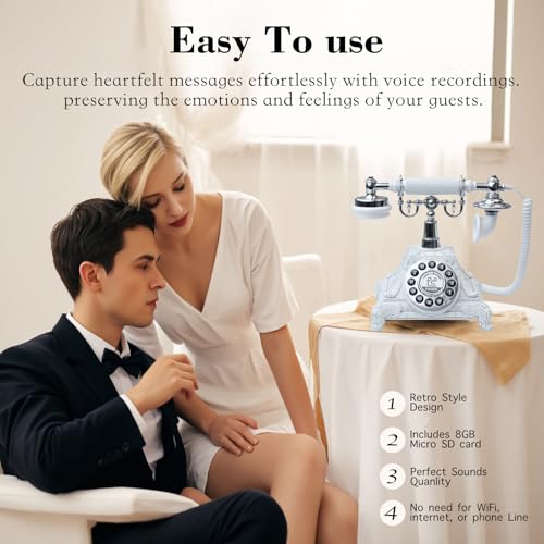 PLIFOEW Audio Guest Book Wedding Phone,Audio Guestbook Phone Vintage Style Audio Message Voicemail for Graduation Retirement Party Birthdays Baby Shower Special Occasions (White) - Image 3