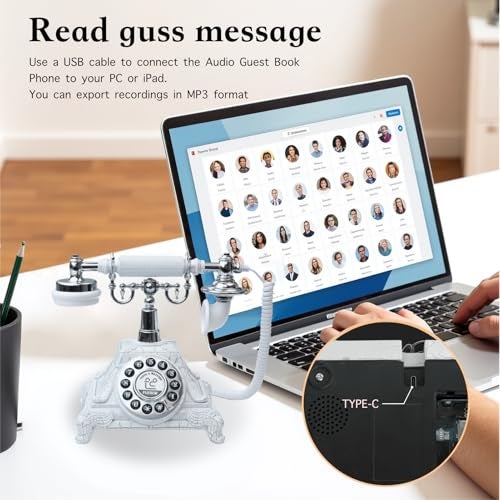 PLIFOEW Audio Guest Book Wedding Phone,Audio Guestbook Phone Vintage Style Audio Message Voicemail for Graduation Retirement Party Birthdays Baby Shower Special Occasions (White) - Image 5
