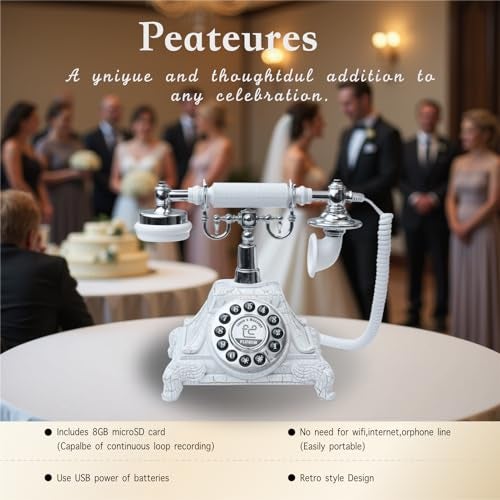 PLIFOEW Audio Guest Book Wedding Phone,Audio Guestbook Phone Vintage Style Audio Message Voicemail for Graduation Retirement Party Birthdays Baby Shower Special Occasions (White) - Image 4