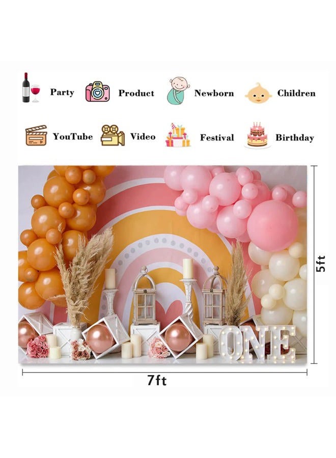 خلفية تصوير حفلة استحمام الأطفال بأسلوب بوهيمي بالونات قوس قزح لعيد الميلاد الأول تزيين كعكة خلفية زينة حفلة عشب بوهيمي، 7x5 قدم - Image 4
