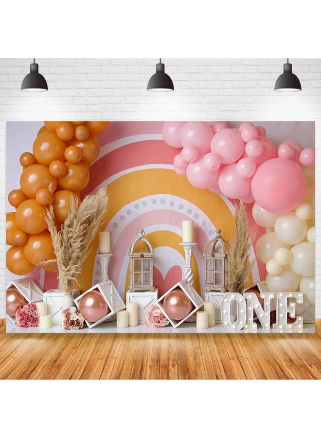 خلفية تصوير حفلة استحمام الأطفال بأسلوب بوهيمي بالونات قوس قزح لعيد الميلاد الأول تزيين كعكة خلفية زينة حفلة عشب بوهيمي، 7x5 قدم - Image 5
