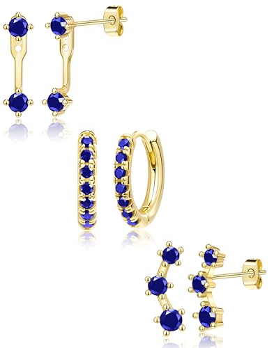 Poxtex Gold Blue Earrings for Women, Royal Blue September Birthstone Jewerly Set, Stud Jacket Earring Stack September Birthday Gifts for Women - Image 1