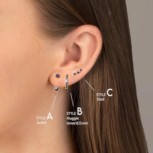 Poxtex Gold Blue Earrings for Women, Royal Blue September Birthstone Jewerly Set, Stud Jacket Earring Stack September Birthday Gifts for Women - Image 5