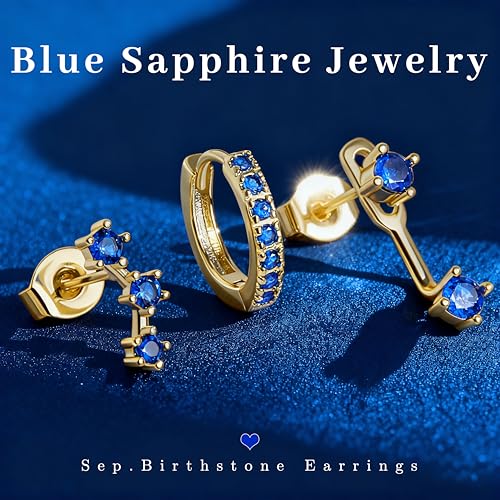 Poxtex Gold Blue Earrings for Women, Royal Blue September Birthstone Jewerly Set, Stud Jacket Earring Stack September Birthday Gifts for Women - Image 3
