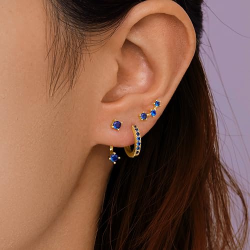 Poxtex Gold Blue Earrings for Women, Royal Blue September Birthstone Jewerly Set, Stud Jacket Earring Stack September Birthday Gifts for Women - Image 4
