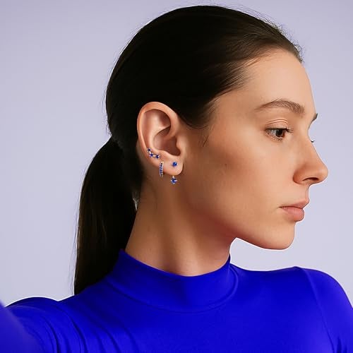 Poxtex Gold Blue Earrings for Women, Royal Blue September Birthstone Jewerly Set, Stud Jacket Earring Stack September Birthday Gifts for Women - Image 2