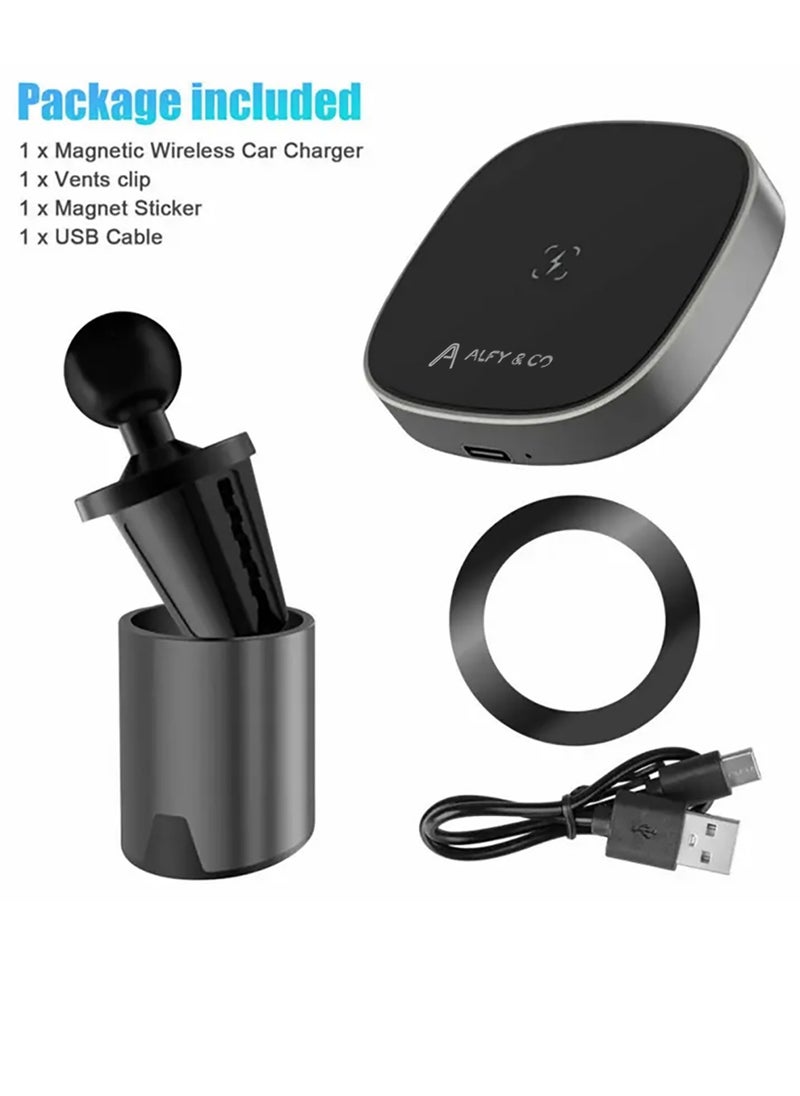 Premium 15W Magnetic Wireless Charger MagSafe Car Holder, Dashboard Mount, car vent Mount [All in One] Compatible With iPhone 15/15Pro Max, 14/14 Pro Max, 12 12 Pro Max 12 Mini Fast Charging - pzsku/Z6FABF31B432C7D51531DZ/45/_/1702188771/3ee9a703-b8cb-4bfe-812c-fa7f34fcd4f7