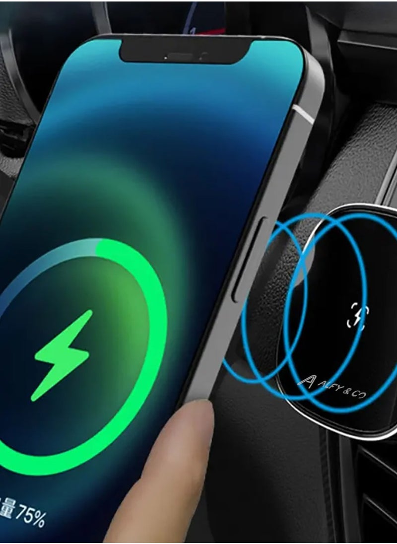 Premium 15W Magnetic Wireless Charger MagSafe Car Holder, Dashboard Mount, car vent Mount [All in One] Compatible With iPhone 15/15Pro Max, 14/14 Pro Max, 12 12 Pro Max 12 Mini Fast Charging - pzsku/Z6FABF31B432C7D51531DZ/45/_/1702188792/5d1f0aba-5ea0-46e4-bbd1-ed8c42067a5a
