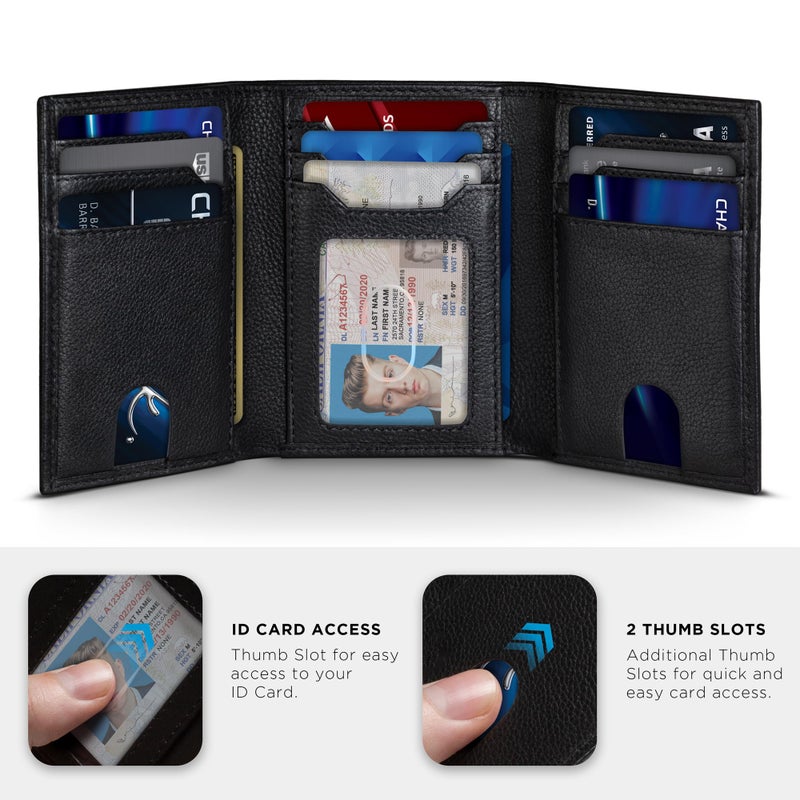 SERMAN BRANDS Trifold Wallet for Men - RFID Blocking Genuine Leather, 11 Card Slots & ID Window, Slim Everyday Carry, Durable Stitching, Gift for Him - Image 2