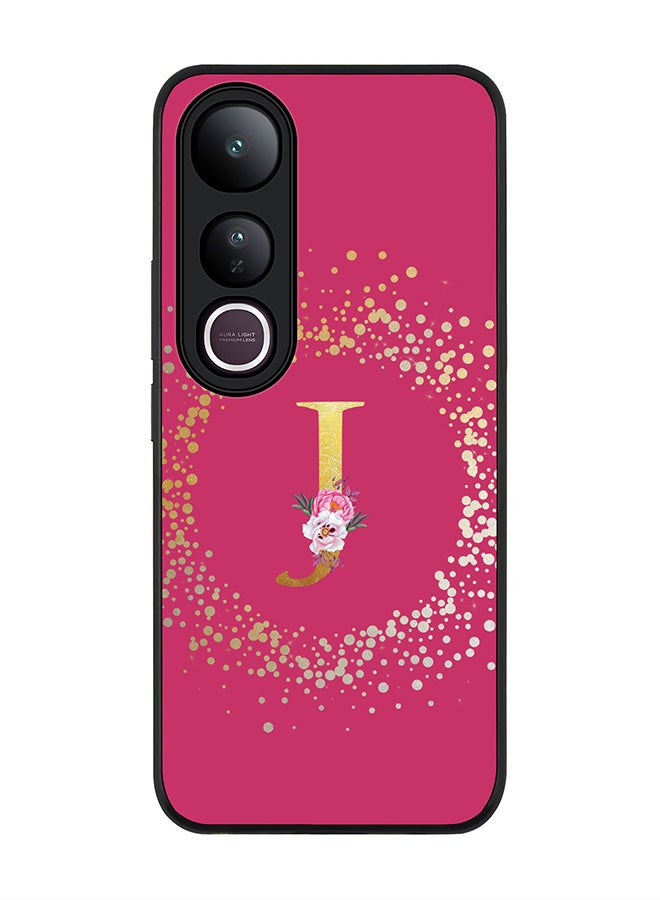 Stylizedd For vivo V50 Lite Case,Slim fit Camera Protection, Shockproof Thin Phone cover  - Custom Monogram Floral - J ( Deep Pink )