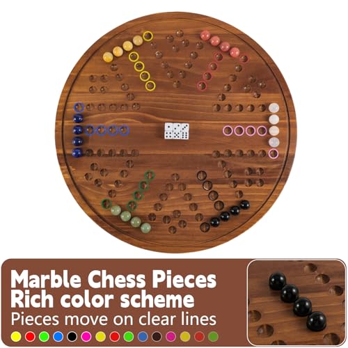 Wahartoly Circular Large Marble Board Game with DoubleSided Painted Wooden Fast Track Board Game with 24 Marbles 6 Dice4Player Game 6Player Game Universal Original Natural Marble Burnt Color - Image 5