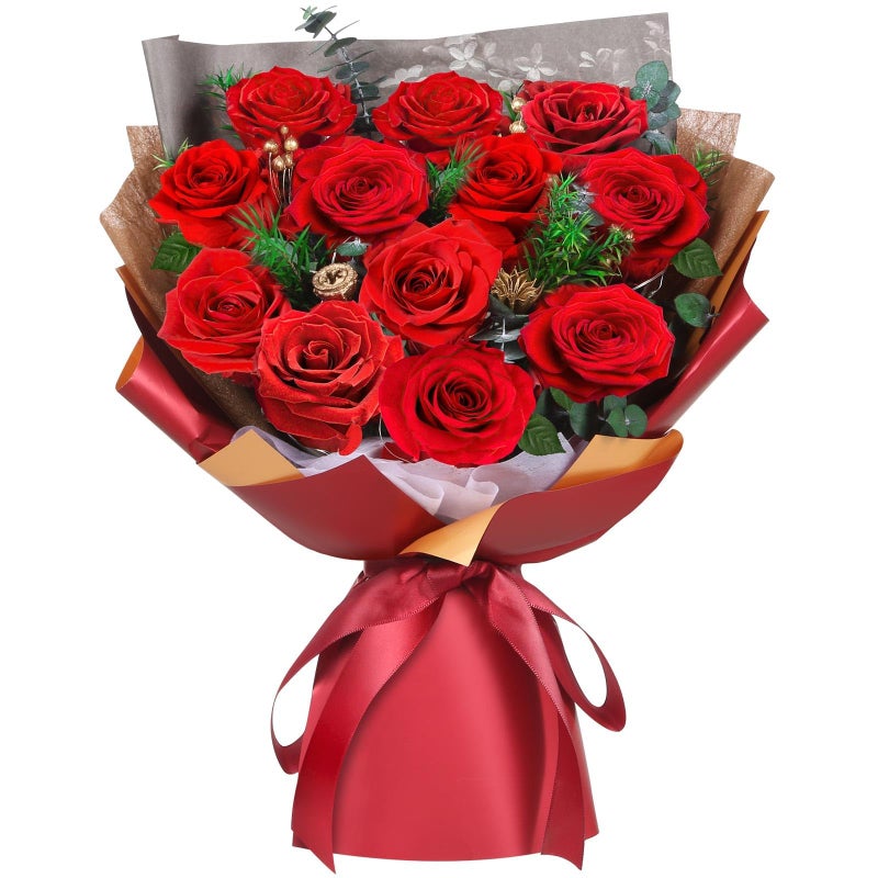 ADDWel Preserved Red Rose Bouquet  Real LongLasting Flowers Gift for Wife Girlfriend Mom  Romantic Anniversary Birthday Graduation Gifts for Her
