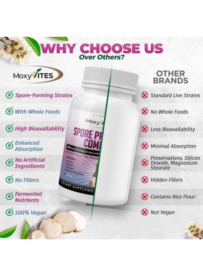 MoxyVites Probiotic Spore Complex - All-in-One Prebiotics & Probiotics for Digestive Health, Daily Digestive Enzyme & Postbiotic Supplement - Spore Based Probiotic for Women - Image 3
