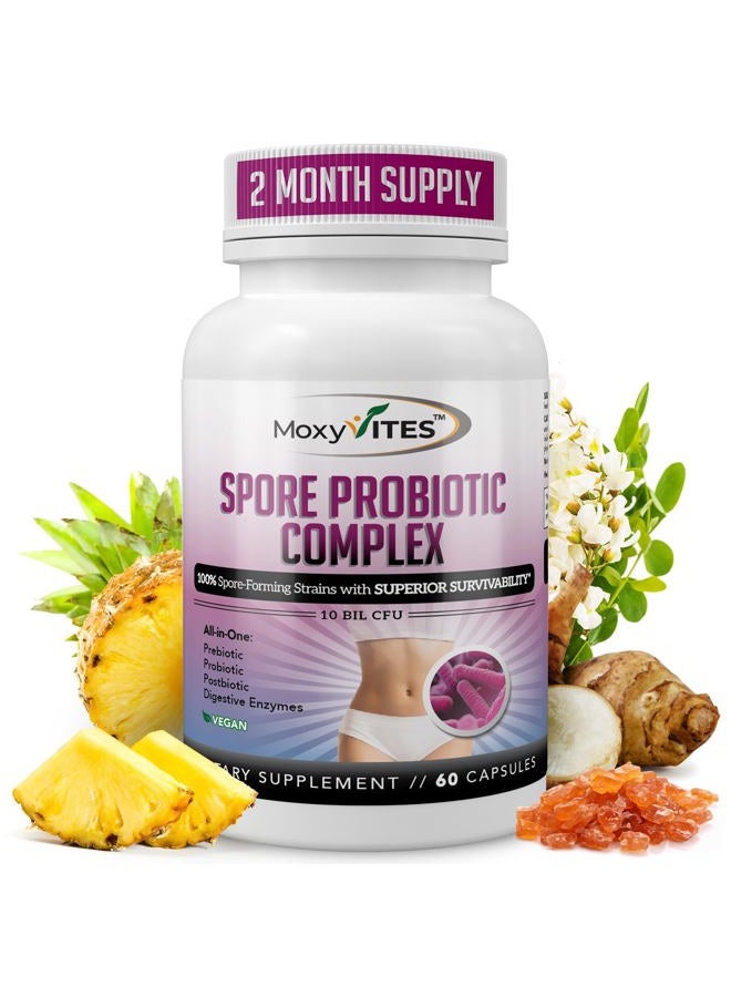 MoxyVites Probiotic Spore Complex - All-in-One Prebiotics & Probiotics for Digestive Health, Daily Digestive Enzyme & Postbiotic Supplement - Spore Based Probiotic for Women - Image 1