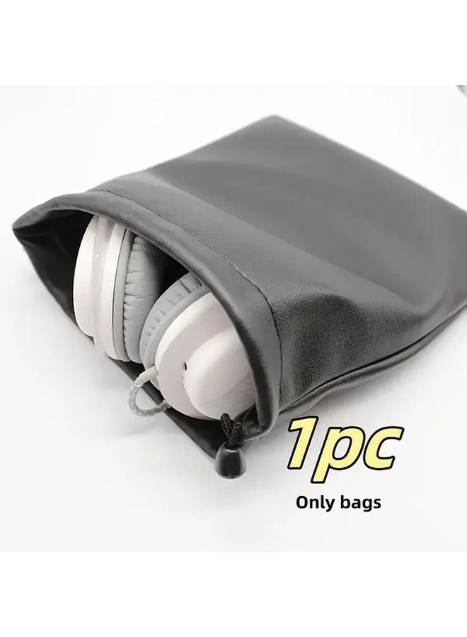 Large Black Headphone Storage Bag With Zipper Closure For Earbuds Accessories - Image 1