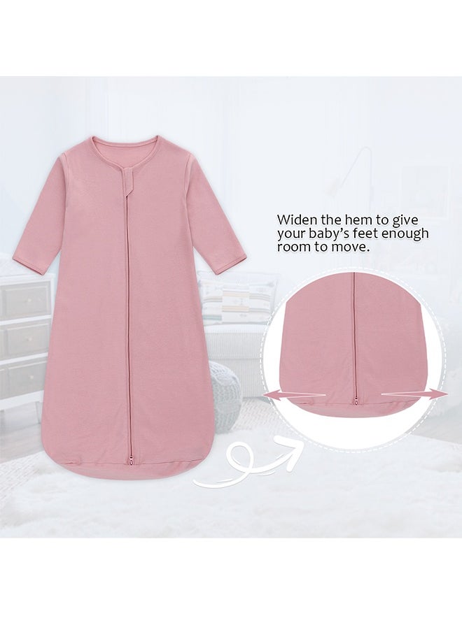 Miracle Baby - 100% Cotton Long sleeves Baby Sleeping Bag, Double Zipper Baby Wearable Blankets  0.5TOG（Pink） - Image 1