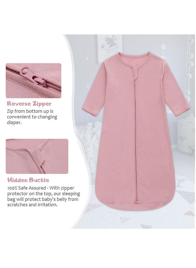Miracle Baby - 100% Cotton Long sleeves Baby Sleeping Bag, Double Zipper Baby Wearable Blankets  0.5TOG（Pink） - Image 1