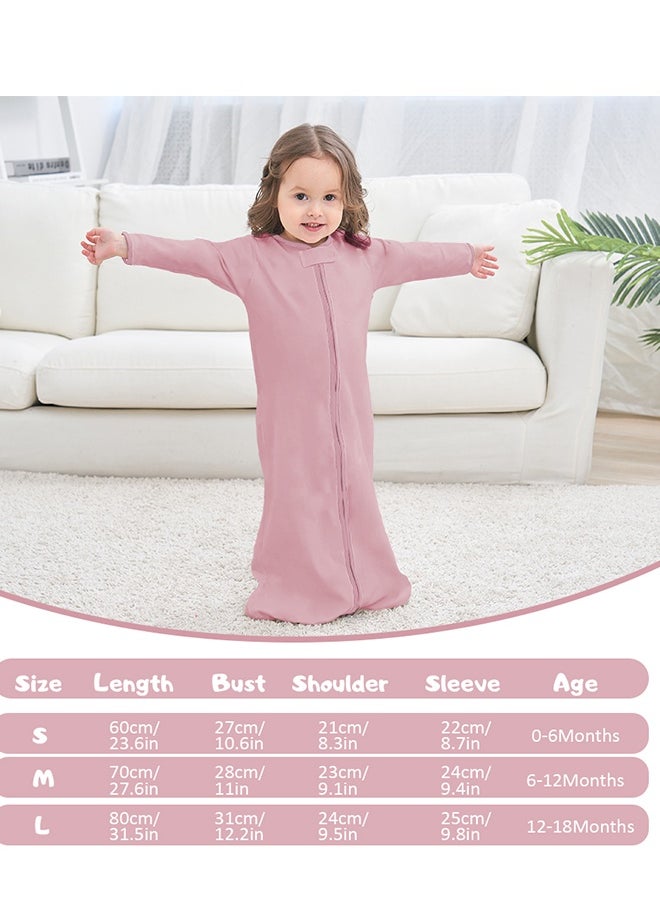 Miracle Baby - 100% Cotton Long sleeves Baby Sleeping Bag, Double Zipper Baby Wearable Blankets  0.5TOG（Pink） - Image 1