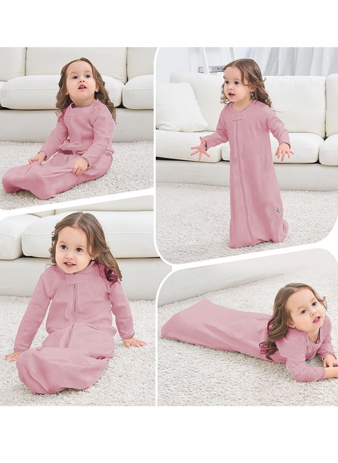 Miracle Baby - 100% Cotton Long sleeves Baby Sleeping Bag, Double Zipper Baby Wearable Blankets  0.5TOG（Pink） - Image 1