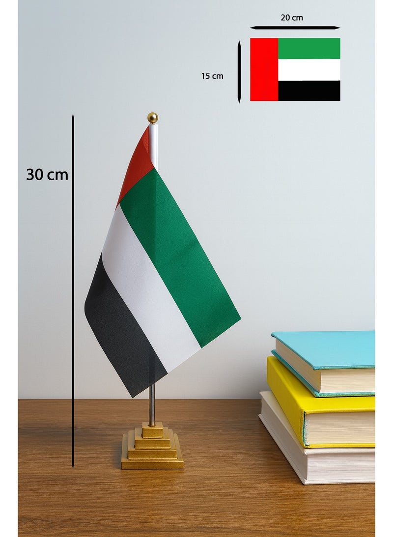 Souvenir Souq UAE National Day Decoration Desk FLAGS Satin  with  Stand 3 pcs - Image 2