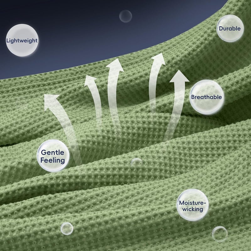 PHF Pre-Washed Cotton Waffle Weave Blanket Queen Size for Bed,Snag Proof Throw Blanket for Couch Spring Summer Lightweight Breathable,Oeko-TEX Certified,Machine Washable, Home Decor Gift-Loden Green - Image 4