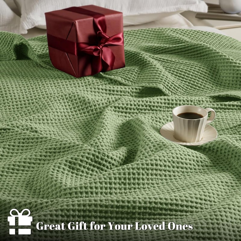 PHF Pre-Washed Cotton Waffle Weave Blanket Queen Size for Bed,Snag Proof Throw Blanket for Couch Spring Summer Lightweight Breathable,Oeko-TEX Certified,Machine Washable, Home Decor Gift-Loden Green - Image 5