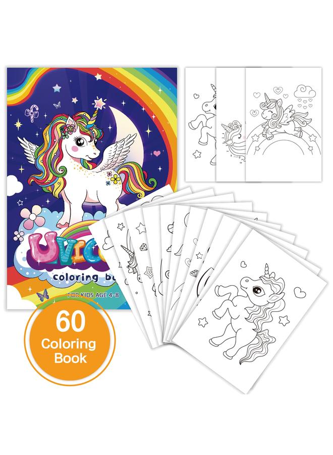 Bluejw Cross-border Original Unicorn Mermaid Dinosaur Coloring Book 60 Cartoon Graffiti Enlightenment 4-year-old Children Coloring Book - Image 1
