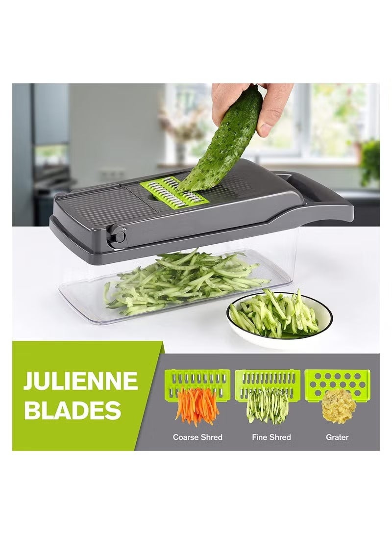 GENNEXT Vegetable Chopper Slicer Dicer - 12 -in -1 Onion Chopper Fruits Cutter Mandoline Slicer Food Chopper/Cutter with 7 Stainless Steel Blades, Adjustable Slicer & Dicer with Storage Container - Image 3