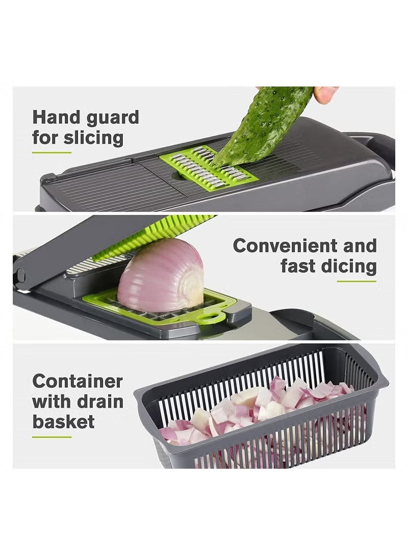 GENNEXT Vegetable Chopper Slicer Dicer - 12 -in -1 Onion Chopper Fruits Cutter Mandoline Slicer Food Chopper/Cutter with 7 Stainless Steel Blades, Adjustable Slicer & Dicer with Storage Container - Image 5