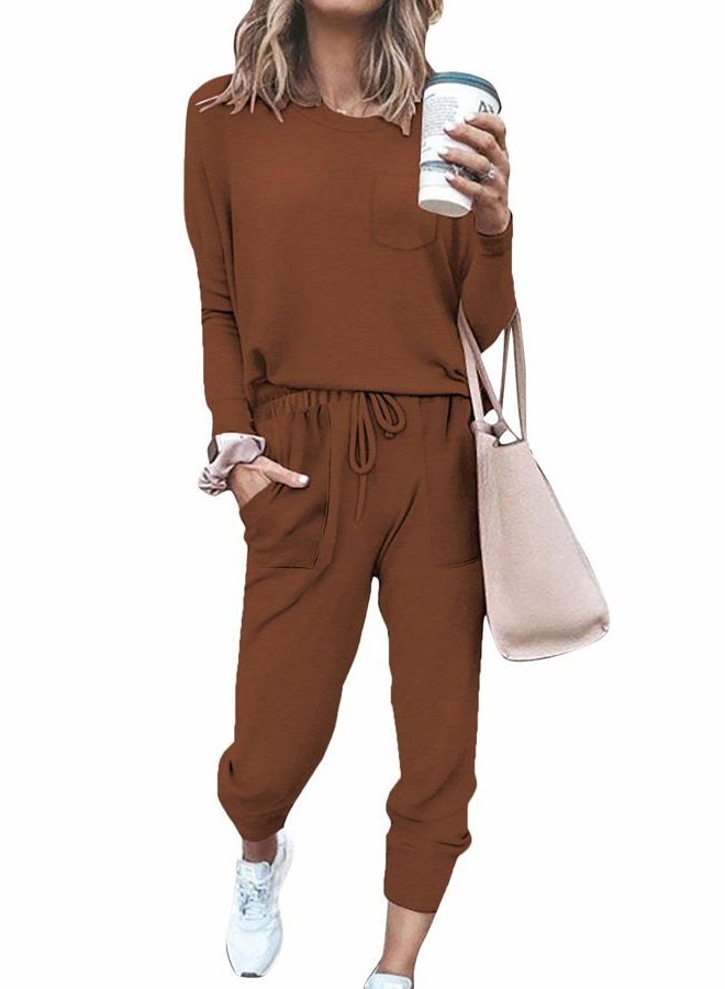 Bofell Two Piece Outfits for Women Trendy Fall Clothes Sweatsuit Loungewear Brown S - Image 1