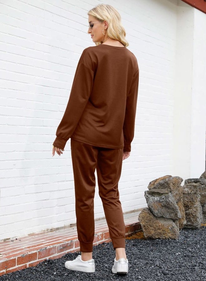 Bofell Two Piece Outfits for Women Trendy Fall Clothes Sweatsuit Loungewear Brown S - Image 4