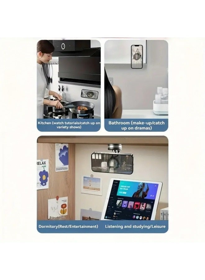 A super strong foldable magnetic mobile phone holder - strong vacuum suction cup aluminum alloy ABS material, mechanical vacuum suction cup 360° rotation strong magnet fixing seat, car desktop multi-functional portable hand-free hanger, universal for all scenes, compatible with car/gym/mirror/smooth surface, including magnetic ring - black - Image 4