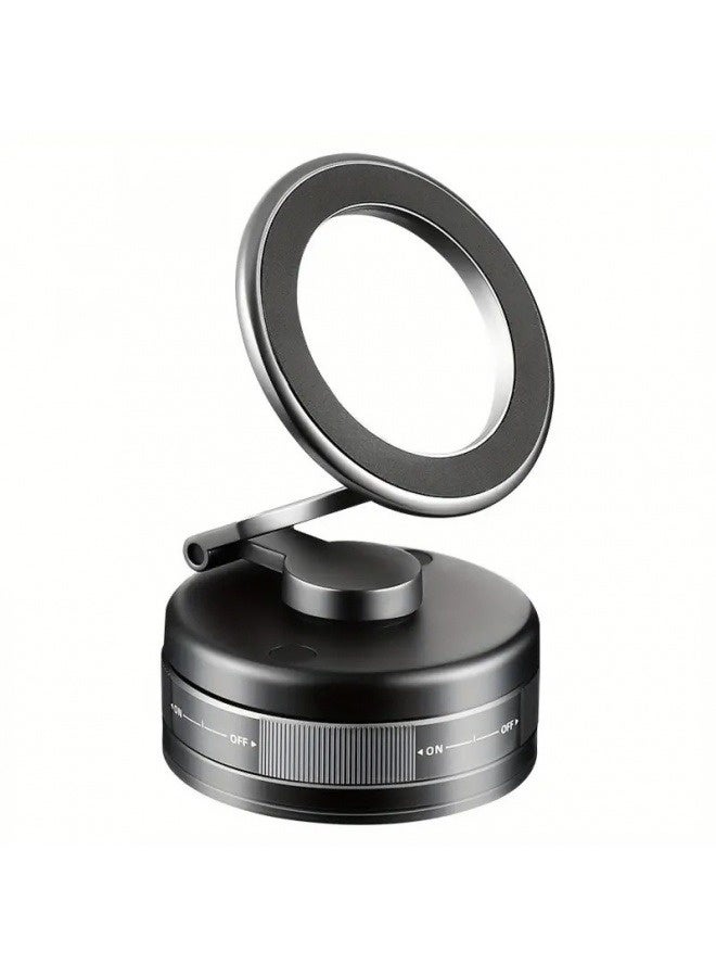 A super strong foldable magnetic mobile phone holder - strong vacuum suction cup aluminum alloy ABS material, mechanical vacuum suction cup 360° rotation strong magnet fixing seat, car desktop multi-functional portable hand-free hanger, universal for all scenes, compatible with car/gym/mirror/smooth surface, including magnetic ring - black - Image 1