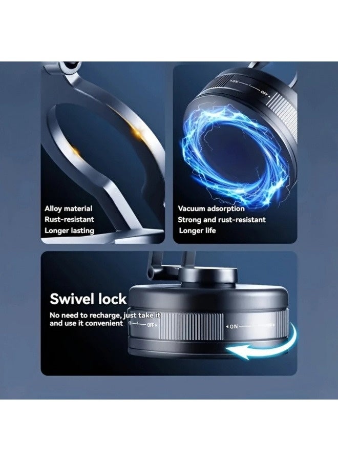 A super strong foldable magnetic mobile phone holder - strong vacuum suction cup aluminum alloy ABS material, mechanical vacuum suction cup 360° rotation strong magnet fixing seat, car desktop multi-functional portable hand-free hanger, universal for all scenes, compatible with car/gym/mirror/smooth surface, including magnetic ring - black - Image 3