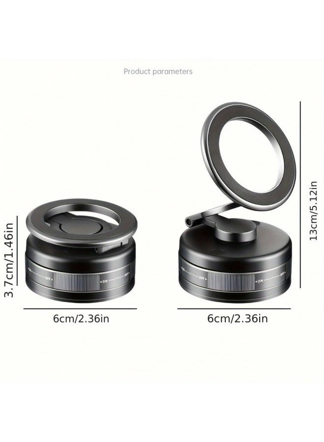 A super strong foldable magnetic mobile phone holder - strong vacuum suction cup aluminum alloy ABS material, mechanical vacuum suction cup 360° rotation strong magnet fixing seat, car desktop multi-functional portable hand-free hanger, universal for all scenes, compatible with car/gym/mirror/smooth surface, including magnetic ring - black - Image 2