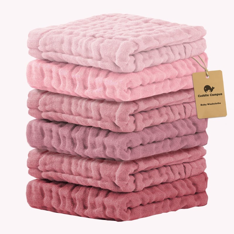 Cuddle Campus Baby Washcloths 6 Packs Muslin Washcloths BabyCotton Burp Cloths Extra Absorbent and Soft Wash Clothes for Newborns 12x12 Inches - Image 2