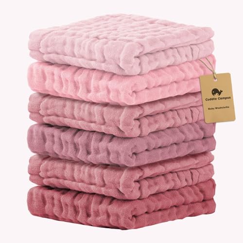 Cuddle Campus Baby Washcloths 6 Packs Muslin Washcloths BabyCotton Burp Cloths Extra Absorbent and Soft Wash Clothes for Newborns 12x12 Inches - Image 1