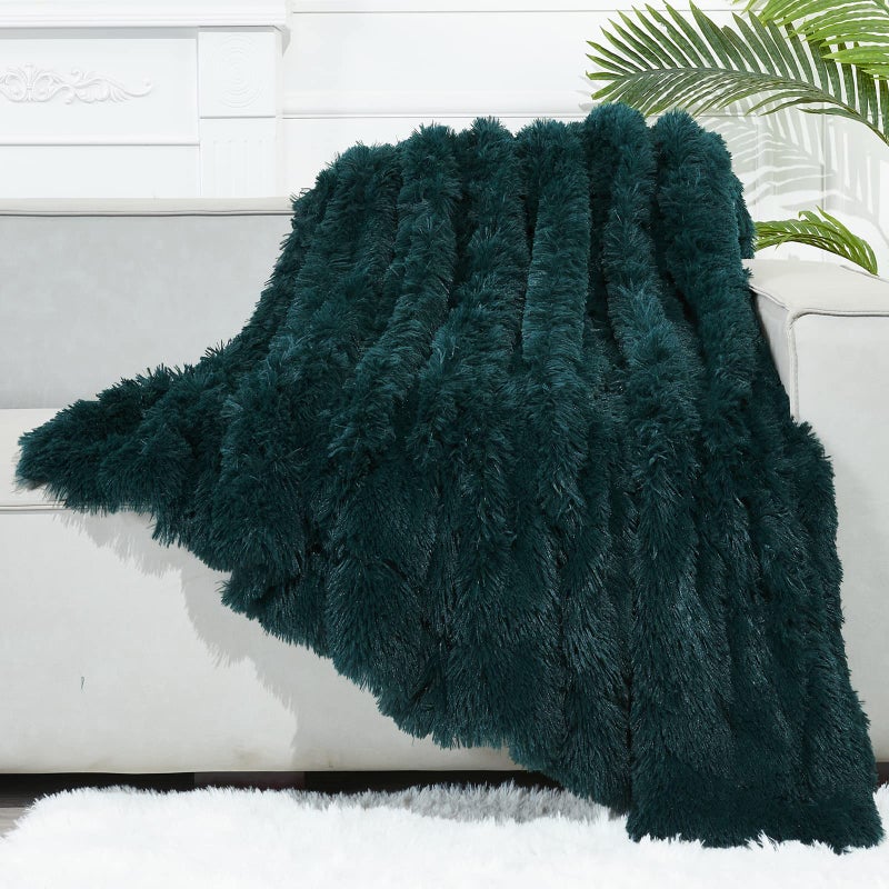 GONAAP Fuzzy Faux Fur Throw Blanket Dark Teal Super Soft Cozy Plush Fuzzy Shaggy Blanket for Couch Sofa Bed Dark Teal Throw50x60