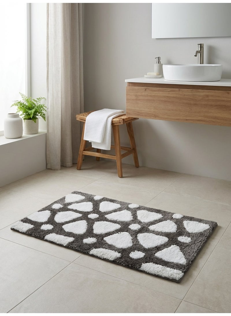 Ambrosia 50 x 80cm Tiles Tufted Micro Polyester Bathmat Charcoal Grey and Beige, Ultra Soft Absorbent Non Slip Quick Drying bath mat - Image 4