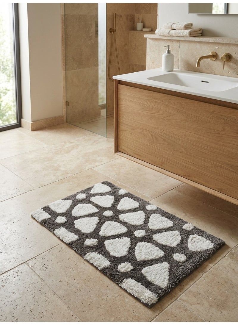 Ambrosia 50 x 80cm Tiles Tufted Micro Polyester Bathmat Charcoal Grey and Beige, Ultra Soft Absorbent Non Slip Quick Drying bath mat - Image 3