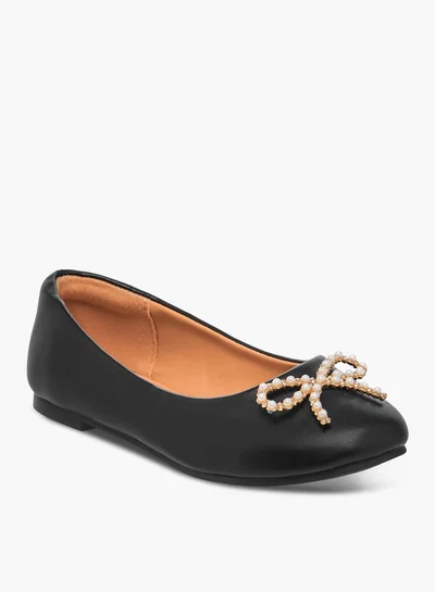 Little Missy Girls Bow Accent Slip-On Ballerina Shoes